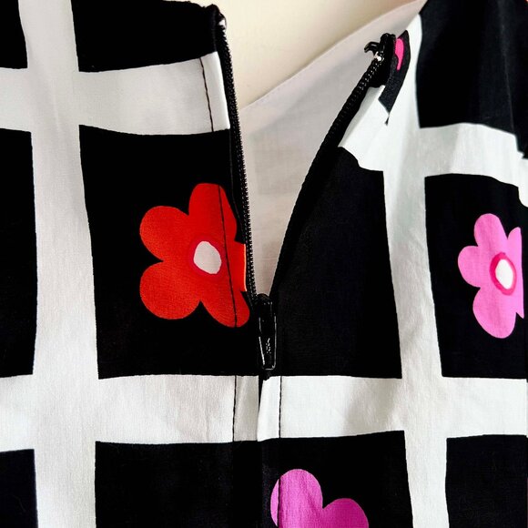 Black & White Checkered Flowers Strap Dress by Hell Bunny - Picture 5 of 5